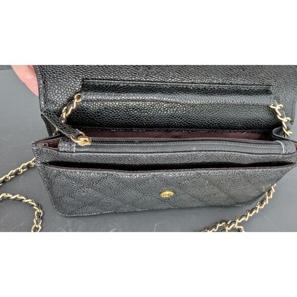 Chanel Wallet on Chain Quilted Caviar Black Authentic 7 X 5 X 2" Crossbody - Picture 6 of 16